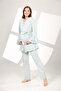 Water Green Melange Frilly Double Breasted Maternity Pajama Set with Dressing Gown - 7