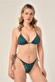 Aquaviva Women's Petrol Shawl Pattern Triangle Slip Gathered Brazilian Bikini Set - 3