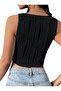 Striped Square Neck Sleeveless Stretch Fabric Summer Black Cropped Top, Square Neck Stretchy Black Summer Short Blouse Top - 7