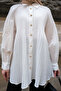 Women's Gold Button and Pleated Shirt White - 5