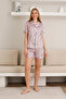 Women's Satin Button-Down and Shorts Pajama Set / Embroidered Striped Full Button Shorts Sleepwear - 8