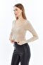 Women's Cream Crew Neck Long Sleeve Crop Blouse - 4