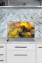 Yellow Abstract Cosmic Glass Stove Back Protector, Heat Resistant, Countertop Built-In and Kitchen Protection - 3