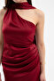 Women's Burgundy Scarf Collar Slit Long Satin Evening Dress - 4