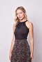 Women's Crew Neck Patterned Tulle Detailed Deep Tank Top-Black - 4