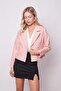 Women's Collared Flato Pocket Long Sleeve Double Breasted Wrap Lightweight Lycra Fabric Blazer Jacket-Powder - 3
