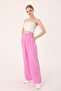 Women's pink linen blend korean style palazzo pants - 3