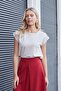 Women's Quality Lycra-Free Span Fabric Wide Zero-Neck Double Sleeves Epaulettes Buttoned T-Shirt Blouse-Stone - 5