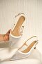 Yomy White Stone Mesh Women's Heeled Shoes