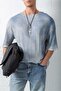 Men's Super Oversize Patterned Knitwear T-Shirt Blue - 4