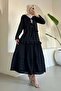Embroidery Tied Skirt Suit Black 3012