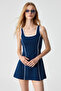 Callios Women's Regular Hollow Neck Sleeveless Navy Dress - 2