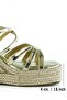 Gold Patent Leather Cross Banded Stone Zigzag Weave Jute Platform Heeled Sandals - 5