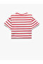 Cotton Embroidery Detailed Short Sleeve Crew Neck Striped T-Shirt - 4