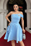 Satin Fabric Strapless Neck Mini Dress - Baby Blue - 4