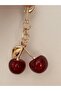 Gold Color Dark Red Acrylic Cherry Design Keychain and Bag Accessory Width 7 Cm. Uzn. 12 cm - 3