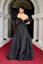Organza Fabric Back Drawstring Design Dress - Black - 5