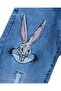Girl's Lycra Rabbit Printed Sequin Denim Jeans Blue - 3