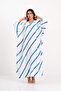 Women's Blue Striped V-Neck Back Parrot Patterned Bat Sleeve Oversize Long Dress - 7