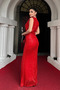 Sequin Sequin Fabric Evening Dress with Shirring Detail - Red - 4