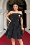 Satin Fabric Strapless Neck Mini Dress - Black - 3