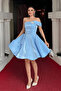Satin Fabric Strapless Neck Mini Dress - Baby Blue