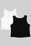 Girl's Cotton Fabric 2'Li Crop Set - Black-White / Gray White / Red White