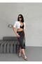 Slitted Midi Length Lycra Jean Skirt - 6