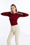 Women's Burgundy Round Neck Long Sleeve Blouse - 3