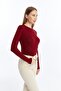 Women's Burgundy Round Neck Long Sleeve Blouse - 4