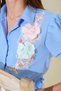 Women's Summer Blue Floral Embroidered Linen Shirt Blouse 2D-2316 - 2