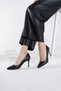 Women's Genuine Leather Pointed Toe Thin Heeled Stiletto Shoes Black