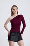 Women's One Shoulder Gathered Plum Blouse - 2