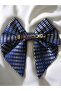 Back to School Elegant and Stylish Handmade Navy Blue Linen Bow Clip - 2
