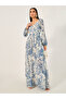Floral Print Long Sleeves A-Line Maxi Dress - 2