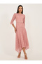 Lace Detail High Neck Asymmetric Hem A-Line Midi Dress