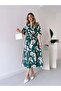 Women's Summer Double Breasted Collar Patterned Ankle Length Double Slit Dress 13E-2228 - 2