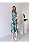 Women's Summer Double Breasted Collar Patterned Ankle Length Double Slit Dress 13E-2228 - 5