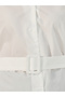 Solid Button-Down Collar Plain Shirt with Belted - 3