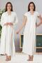 Women's Summer Design Ecru Scallop Collar Linen Detailed Short Sleeve Maternity Nightgown and Dressing Gown Set - 3