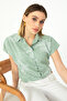 Çağla Green Chain Bat Sleeve Linen Shirt - 5