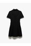 Buttoned Short Sleeve Mini Crepe Polo Neck Dress with Metal Accessories - 4