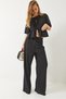 Women's Black Tie Detailed Short Sleeve Blouse Trousers Bottom-Top Set 9265 60281014