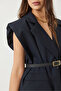 Women's Navy Blue Pocket Detailed Belted Padded Oversize Lined Blazer Vest 11143 60281003 - 4