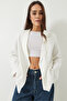 Women's Ecru Padded Lining Striped Strawberry Fabric Blazer Jacket 50178 60283002 - 2
