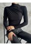 Draped Black Stand Collar Blouse