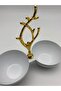 2-Compartment White Metal Snack Bowl, Snack Plate with Golden Branches - 4