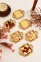 Tador Minimal Coffee Side Square Presentation Bowl with Handles Gold Set of 6