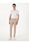 Beige Slim Fit Elastic Waist Canvas Trousers 50301759-Vr011