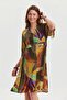 Button Detail V-Neck Short Sleeve Summer Dress - 6